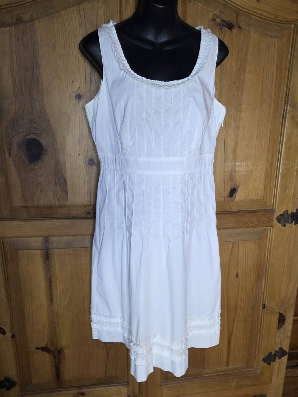 TORI BURCH White Sleeveless Cotton Dress with Pintuck Detail